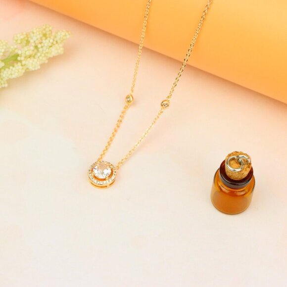 "Elegant Round Solitaire Rose Gold Necklace with Sparkling Halo, XPNL1897 - Picture 11 of 13